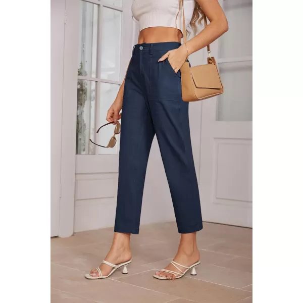 imageGRACE KARIN Womens Casual Work Pants High Waisted Business Ankle Pants Tapered Leg Trousers with PocketsNavy Blue