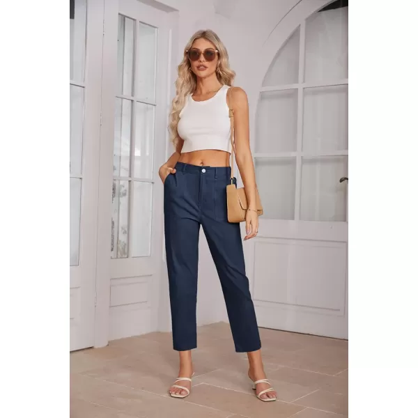 imageGRACE KARIN Womens Casual Work Pants High Waisted Business Ankle Pants Tapered Leg Trousers with PocketsNavy Blue