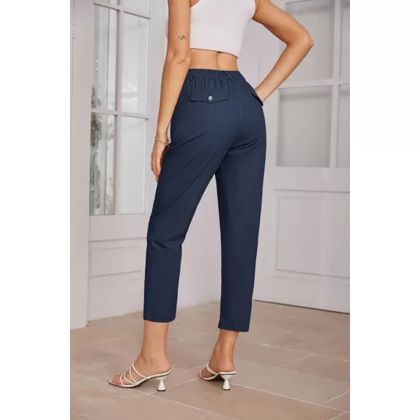 imageGRACE KARIN Womens Casual Work Pants High Waisted Business Ankle Pants Tapered Leg Trousers with PocketsNavy Blue