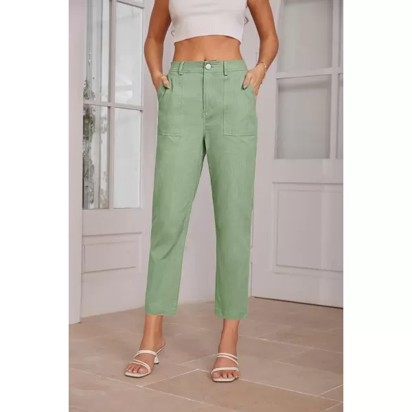 imageGRACE KARIN Womens Casual Work Pants High Waisted Business Ankle Pants Tapered Leg Trousers with PocketsPea Green