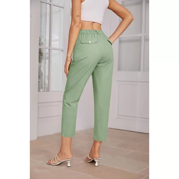 imageGRACE KARIN Womens Casual Work Pants High Waisted Business Ankle Pants Tapered Leg Trousers with PocketsPea Green