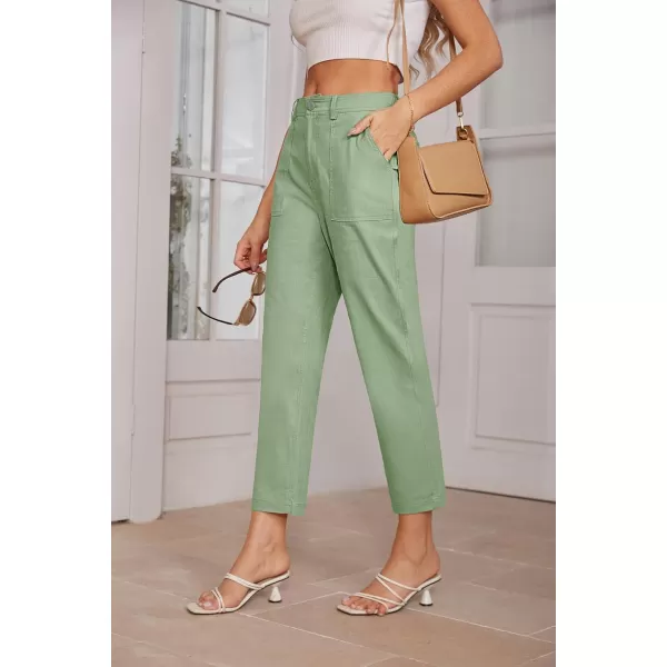 imageGRACE KARIN Womens Casual Work Pants High Waisted Business Ankle Pants Tapered Leg Trousers with PocketsPea Green