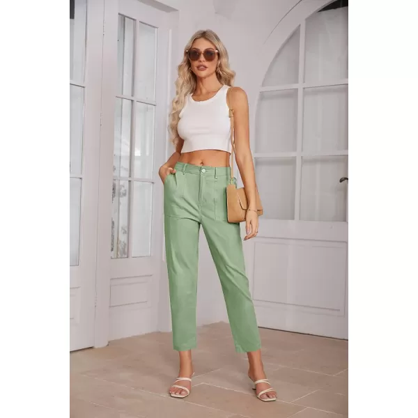 imageGRACE KARIN Womens Casual Work Pants High Waisted Business Ankle Pants Tapered Leg Trousers with PocketsPea Green