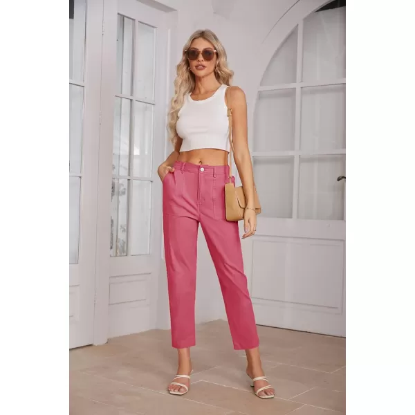 imageGRACE KARIN Womens Casual Work Pants High Waisted Business Ankle Pants Tapered Leg Trousers with PocketsRose Red