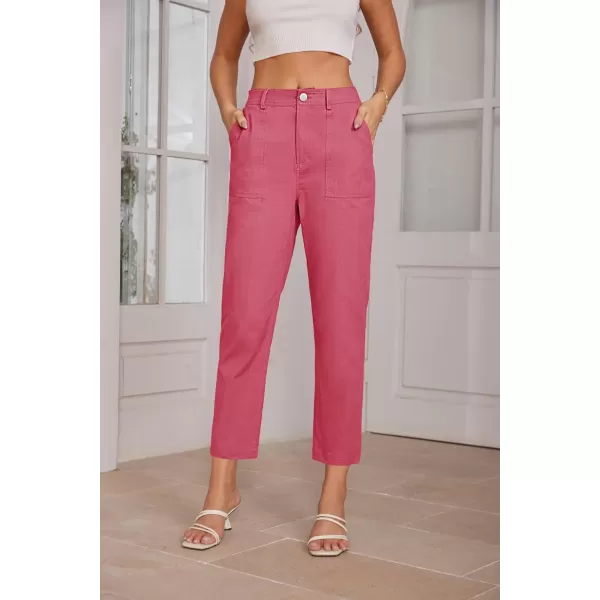 imageGRACE KARIN Womens Casual Work Pants High Waisted Business Ankle Pants Tapered Leg Trousers with PocketsRose Red