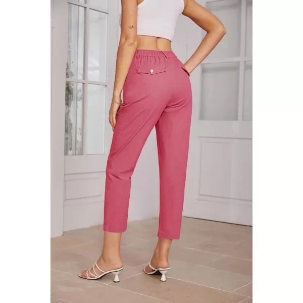 imageGRACE KARIN Womens Casual Work Pants High Waisted Business Ankle Pants Tapered Leg Trousers with PocketsRose Red