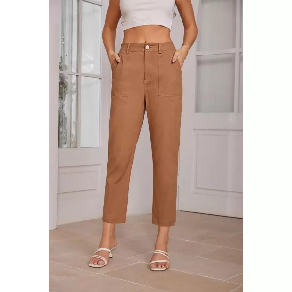 imageGRACE KARIN Womens Casual Work Pants High Waisted Business Ankle Pants Tapered Leg Trousers with PocketsRust Brown