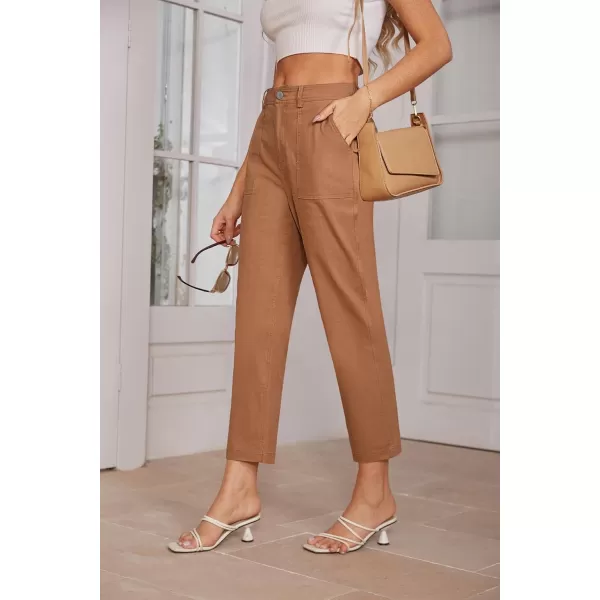 imageGRACE KARIN Womens Casual Work Pants High Waisted Business Ankle Pants Tapered Leg Trousers with PocketsRust Brown