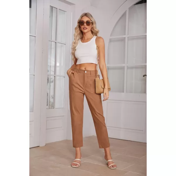 imageGRACE KARIN Womens Casual Work Pants High Waisted Business Ankle Pants Tapered Leg Trousers with PocketsRust Brown