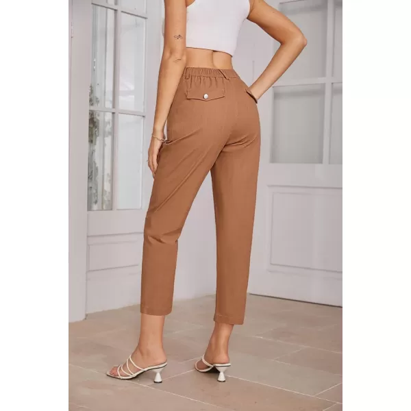 imageGRACE KARIN Womens Casual Work Pants High Waisted Business Ankle Pants Tapered Leg Trousers with PocketsRust Brown