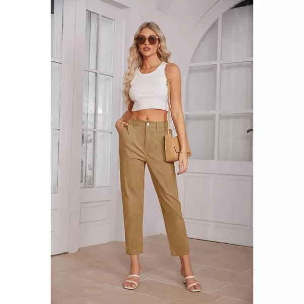 imageGRACE KARIN Womens Casual Work Pants High Waisted Business Ankle Pants Tapered Leg Trousers with PocketsYellow