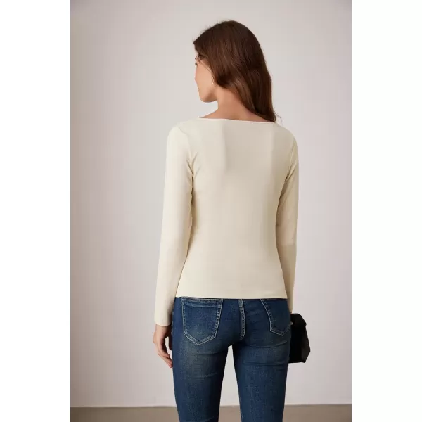 imageGRACE KARIN Womens Long Sleeve Ruched Tops Boat Neck Slim Fit Casual Going Out Blouses 2024 Fall Trendy Tight ShirtsApricot