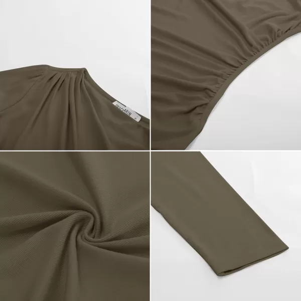 imageGRACE KARIN Womens Long Sleeve Ruched Tops Boat Neck Slim Fit Casual Going Out Blouses 2024 Fall Trendy Tight ShirtsBrown