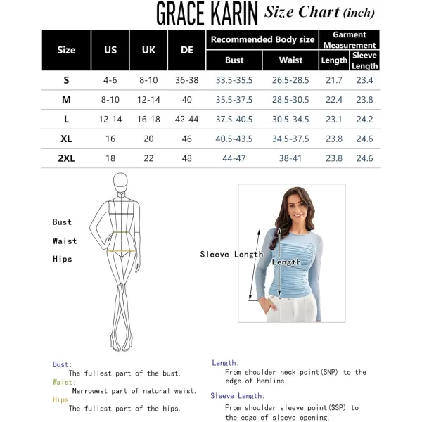 imageGRACE KARIN Womens Mesh Top Crew Neck Long Sleeve Shirts Sheer Ruched Trendy Going Out Tops BlousesLight Blue