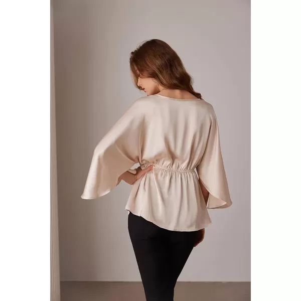 imageGRACE KARIN Womens Satin Silk Peplum Top 34 Batwing Sleeve Tops for Women Dressy Elgant Blouses TopsBeige