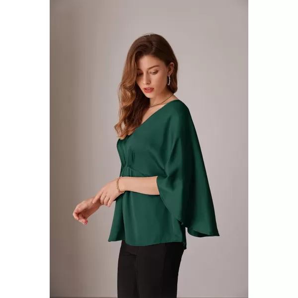 imageGRACE KARIN Womens Satin Silk Peplum Top 34 Batwing Sleeve Tops for Women Dressy Elgant Blouses TopsDark Green