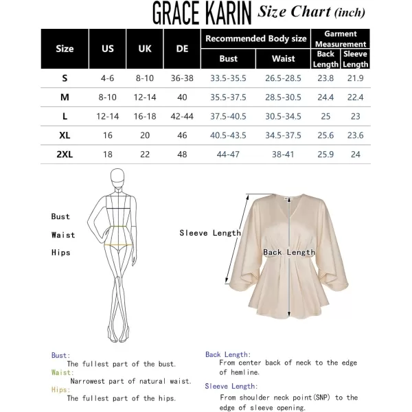 imageGRACE KARIN Womens Satin Silk Peplum Top 34 Batwing Sleeve Tops for Women Dressy Elgant Blouses TopsDark Green