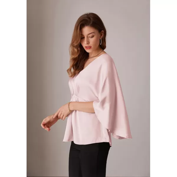 imageGRACE KARIN Womens Satin Silk Peplum Top 34 Batwing Sleeve Tops for Women Dressy Elgant Blouses TopsPink