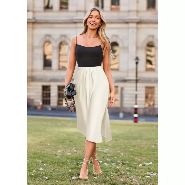 imageMidi Length Womens Skirts Cocktail Elastic Waist Silk Midi Skirt with Slit Champion S Champagne