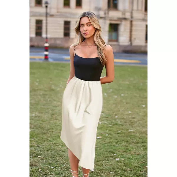 imageMidi Length Womens Skirts Cocktail Elastic Waist Silk Midi Skirt with Slit Champion S Champagne