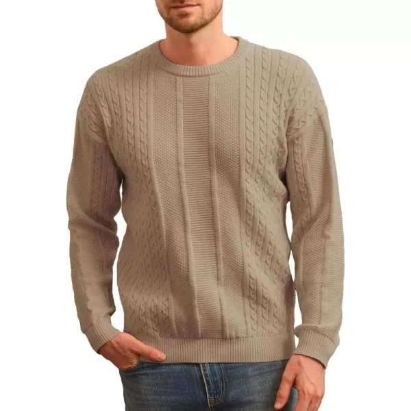 imageGRACE KARIN Mens Crewneck Pullover Sweaters Classic Casual Knitted Cable Sweaters with Ribbing EdgeKhaki