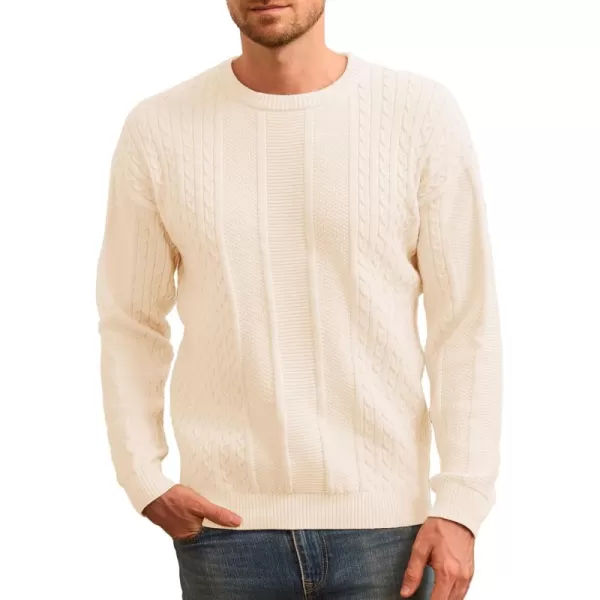 imageGRACE KARIN Mens Crewneck Pullover Sweaters Classic Casual Knitted Cable Sweaters with Ribbing EdgeOffwhite