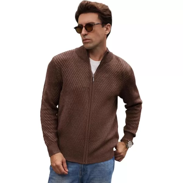 imageGRACE KARIN Mens FullZip Knitted Cardigan Sweater Stand Collar Casual Slim Fit Knitted SweaterCoffee