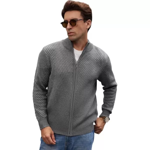 imageGRACE KARIN Mens FullZip Knitted Cardigan Sweater Stand Collar Casual Slim Fit Knitted SweaterDark Gray