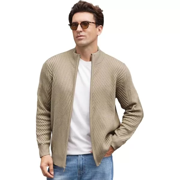 imageGRACE KARIN Mens FullZip Knitted Cardigan Sweater Stand Collar Casual Slim Fit Knitted SweaterKhaki