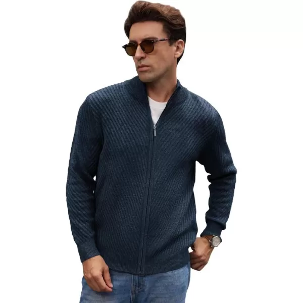 imageGRACE KARIN Mens FullZip Knitted Cardigan Sweater Stand Collar Casual Slim Fit Knitted SweaterNavy Blue