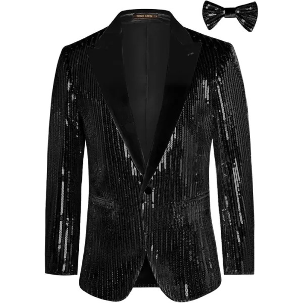 imageGRACE KARIN Mens Shiny Sequin Blazer Tuxedo One Button Slim Fit Suit Jacket for PartyPromWeddingBlack