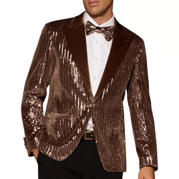 imageGRACE KARIN Mens Shiny Sequin Blazer Tuxedo One Button Slim Fit Suit Jacket for PartyPromWeddingDark Brown