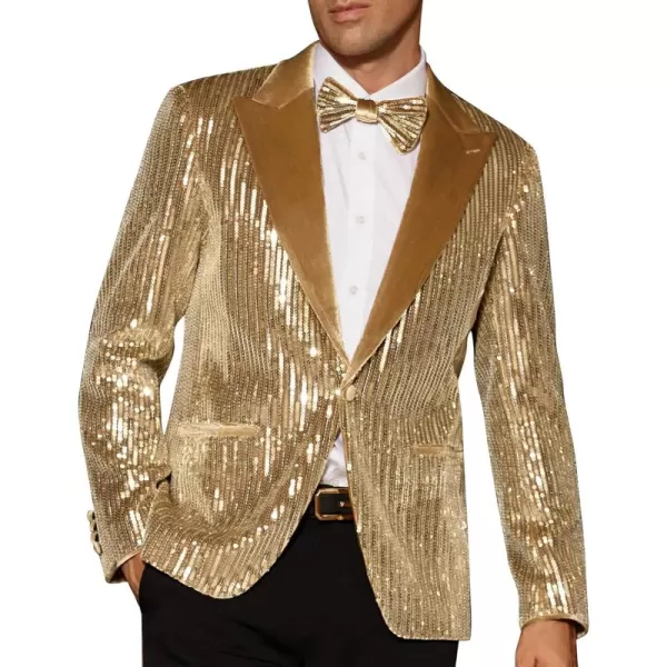 imageGRACE KARIN Mens Shiny Sequin Blazer Tuxedo One Button Slim Fit Suit Jacket for PartyPromWeddingGold