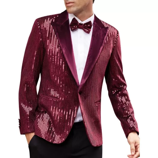 imageGRACE KARIN Mens Shiny Sequin Blazer Tuxedo One Button Slim Fit Suit Jacket for PartyPromWeddingWine Red