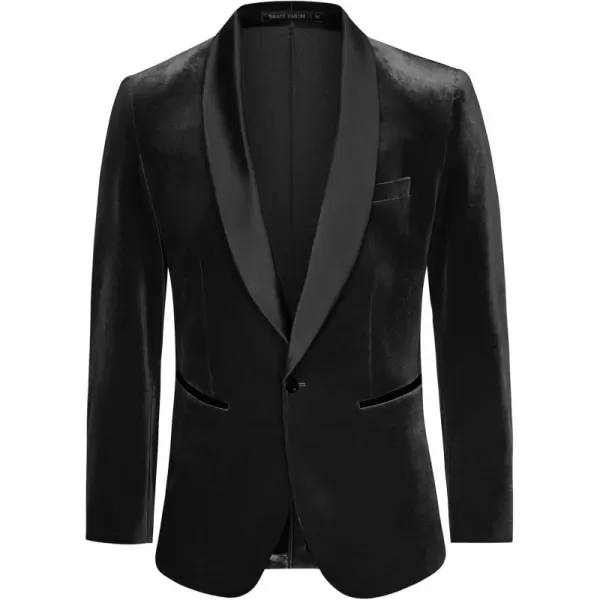 imageGRACE KARIN Mens Velvet Blazer One Button Shawl Lapel Slim Fit Suit Jacket Sport Coat Dinner Party Prom Wedding TuxedoBlack