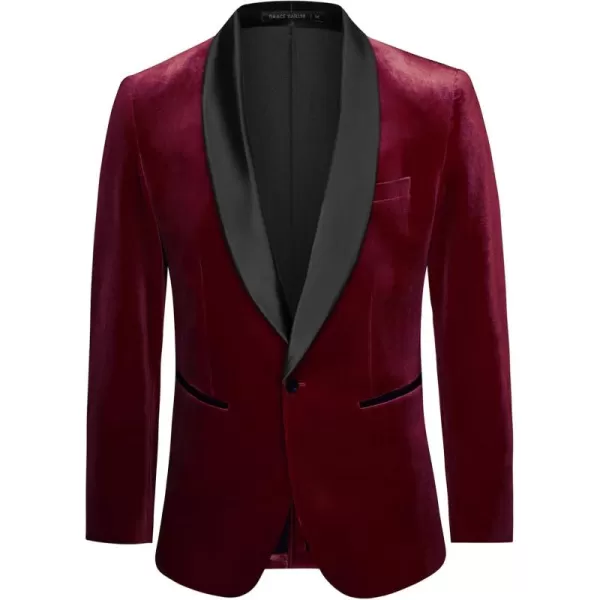 imageGRACE KARIN Mens Velvet Blazer One Button Shawl Lapel Slim Fit Suit Jacket Sport Coat Dinner Party Prom Wedding TuxedoBurgundy