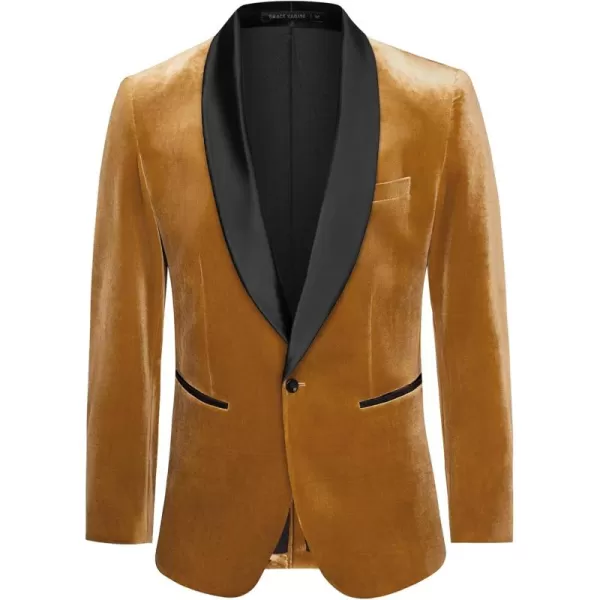 imageGRACE KARIN Mens Velvet Blazer One Button Shawl Lapel Slim Fit Suit Jacket Sport Coat Dinner Party Prom Wedding TuxedoGold