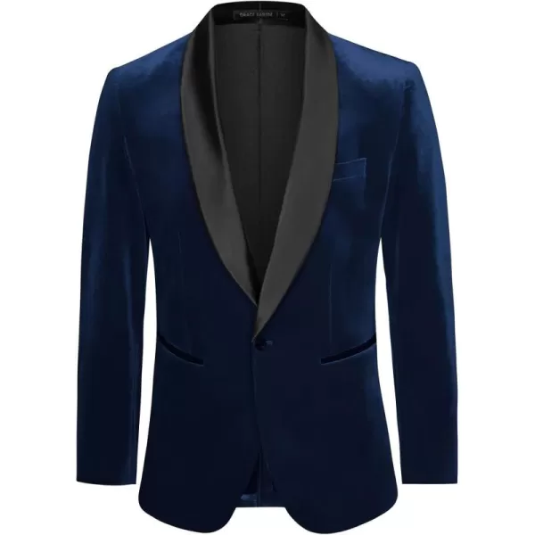 imageGRACE KARIN Mens Velvet Blazer One Button Shawl Lapel Slim Fit Suit Jacket Sport Coat Dinner Party Prom Wedding TuxedoNavy Blue