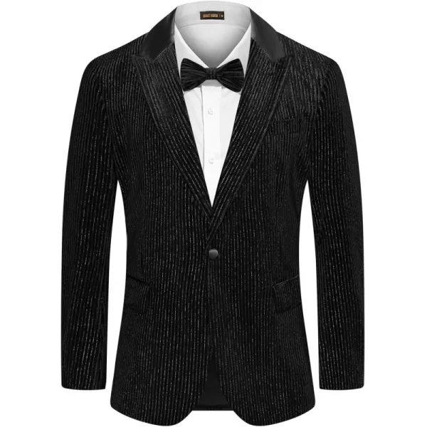 imageGRACE KARIN Mens Velvet Blazer One Button Sport Coat Tuxedo Jacket for Party Prom Wedding DinnerBlack