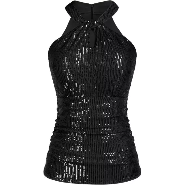 imageGRACE KARIN Sequin Tops for Women Elegant Tops Sparkle Tank Shimmer Party Club Cocktail Slim Fit Ruched TopsBlack