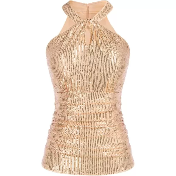 imageGRACE KARIN Sequin Tops for Women Elegant Tops Sparkle Tank Shimmer Party Club Cocktail Slim Fit Ruched TopsChampagne