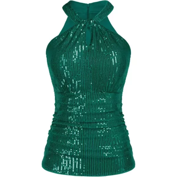 imageGRACE KARIN Sequin Tops for Women Elegant Tops Sparkle Tank Shimmer Party Club Cocktail Slim Fit Ruched TopsDark Green