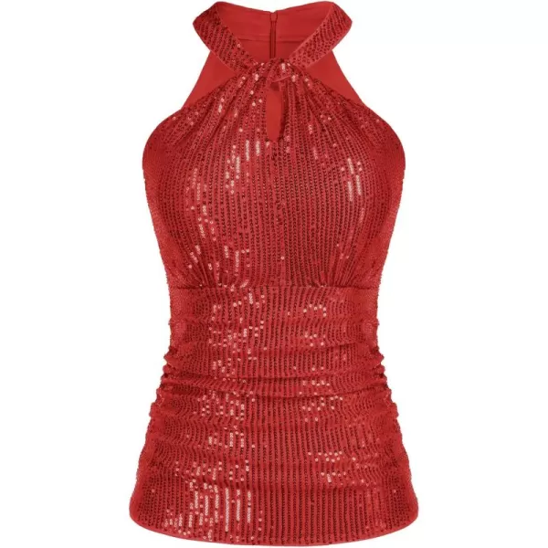 imageGRACE KARIN Sequin Tops for Women Elegant Tops Sparkle Tank Shimmer Party Club Cocktail Slim Fit Ruched TopsRed