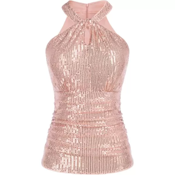 imageGRACE KARIN Sequin Tops for Women Elegant Tops Sparkle Tank Shimmer Party Club Cocktail Slim Fit Ruched TopsRose Gold