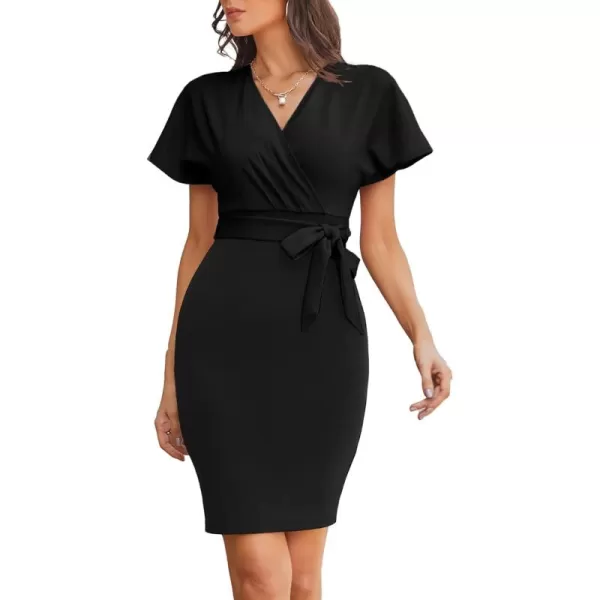 imageGRACE KARIN Womens Business Pencil Dress Short Sleeve Wedding Guest Office Work Dresses Cocktail PartyBlack