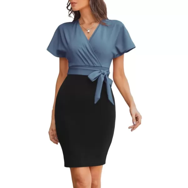 imageGRACE KARIN Womens Business Pencil Dress Short Sleeve Wedding Guest Office Work Dresses Cocktail PartyHaze Blue