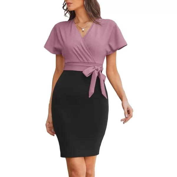 imageGRACE KARIN Womens Business Pencil Dress Short Sleeve Wedding Guest Office Work Dresses Cocktail PartyLilac