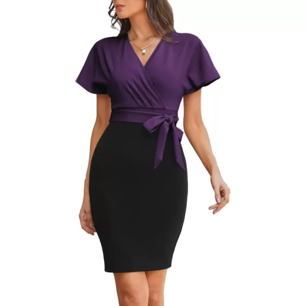 imageGRACE KARIN Womens Business Pencil Dress Short Sleeve Wedding Guest Office Work Dresses Cocktail PartyPurple