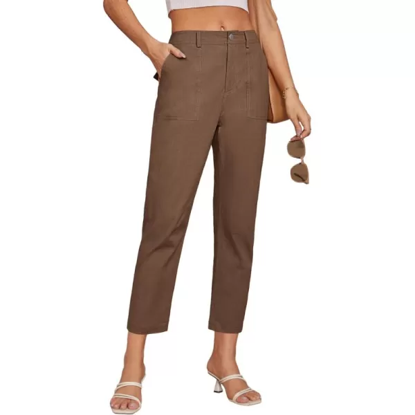 imageGRACE KARIN Womens Casual Work Pants High Waisted Business Ankle Pants Tapered Leg Trousers with PocketsBrown