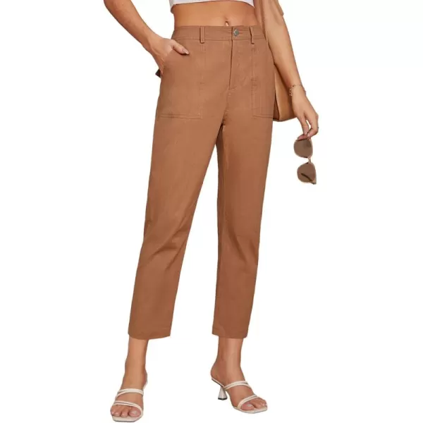 imageGRACE KARIN Womens Casual Work Pants High Waisted Business Ankle Pants Tapered Leg Trousers with PocketsRust Brown